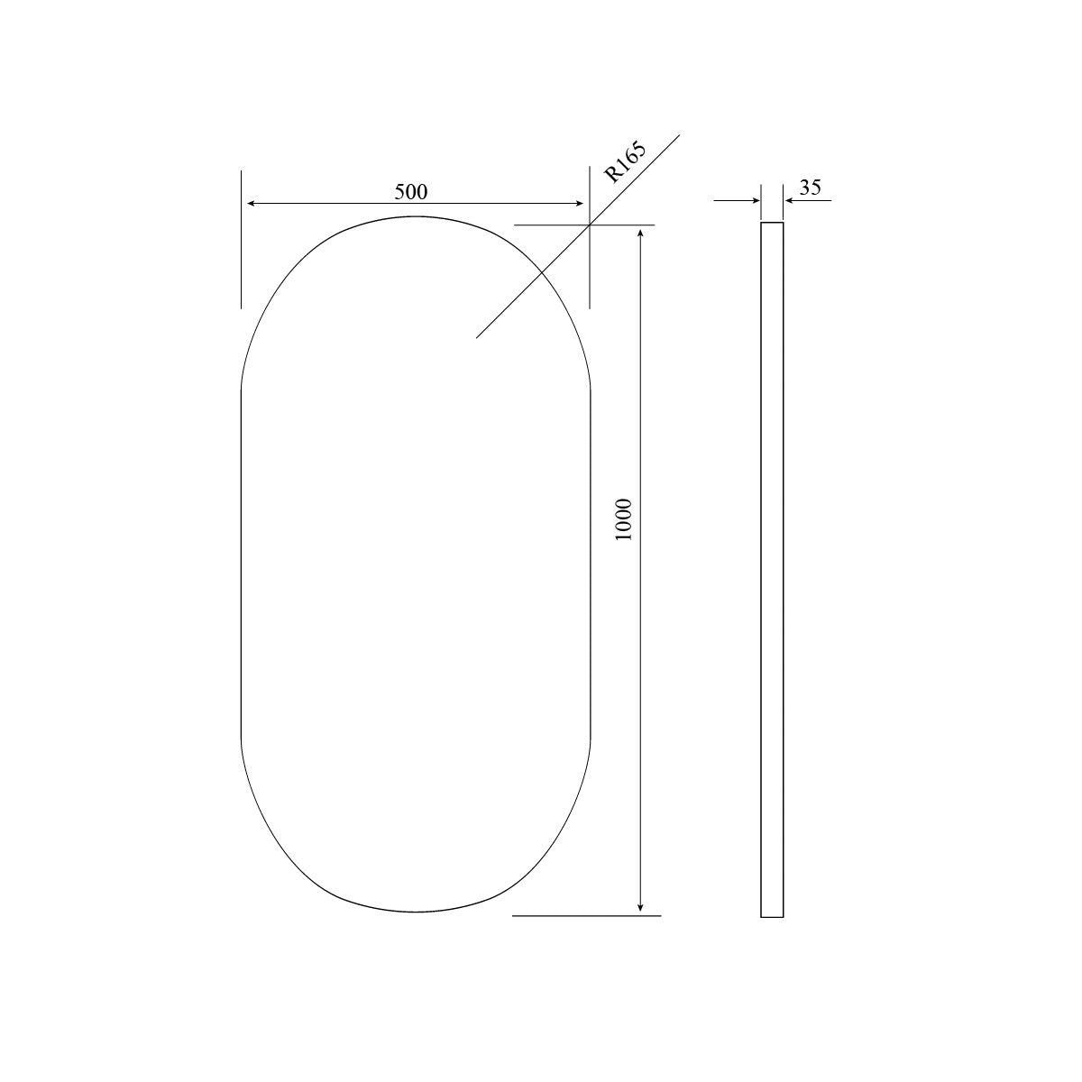 Rectangle Mirror 1000x500x35mm - BLACK FRAME