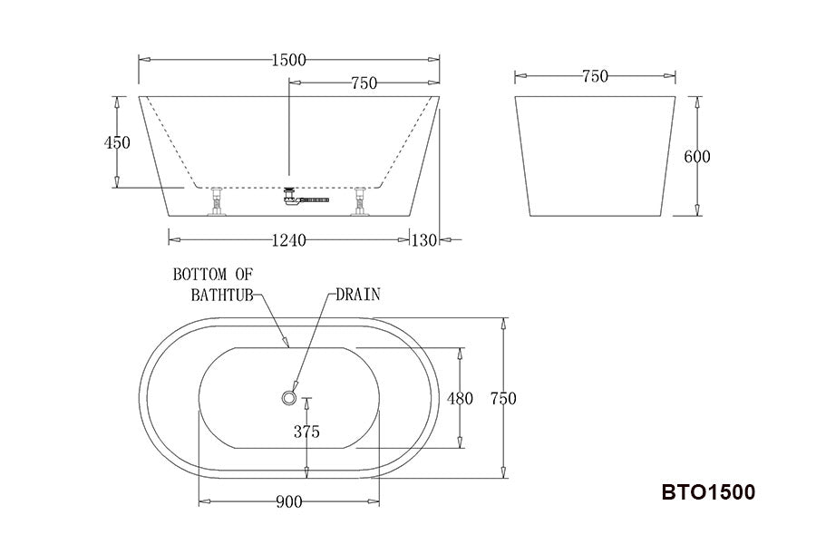 OSLO Freestanding Bathtub in Black-BTO1500