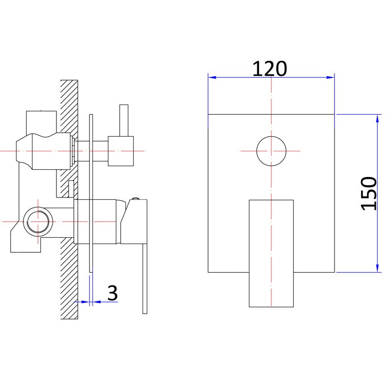 Shower / Bath Mixer with Diverter – 'Deko' Square