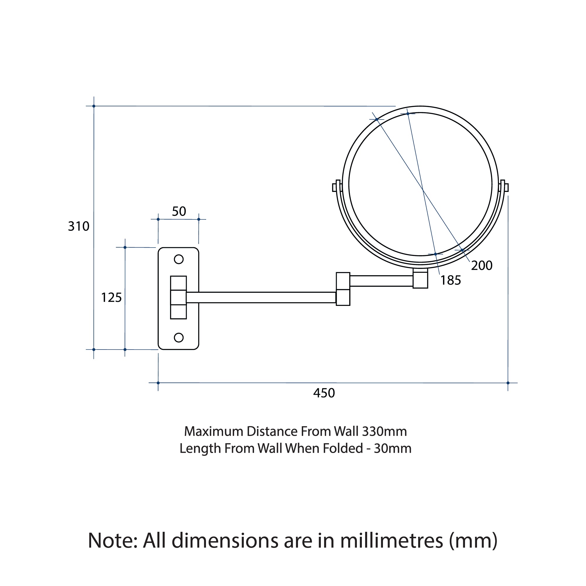 R16SMB 1&5x Magnification Mirror – Matt Black