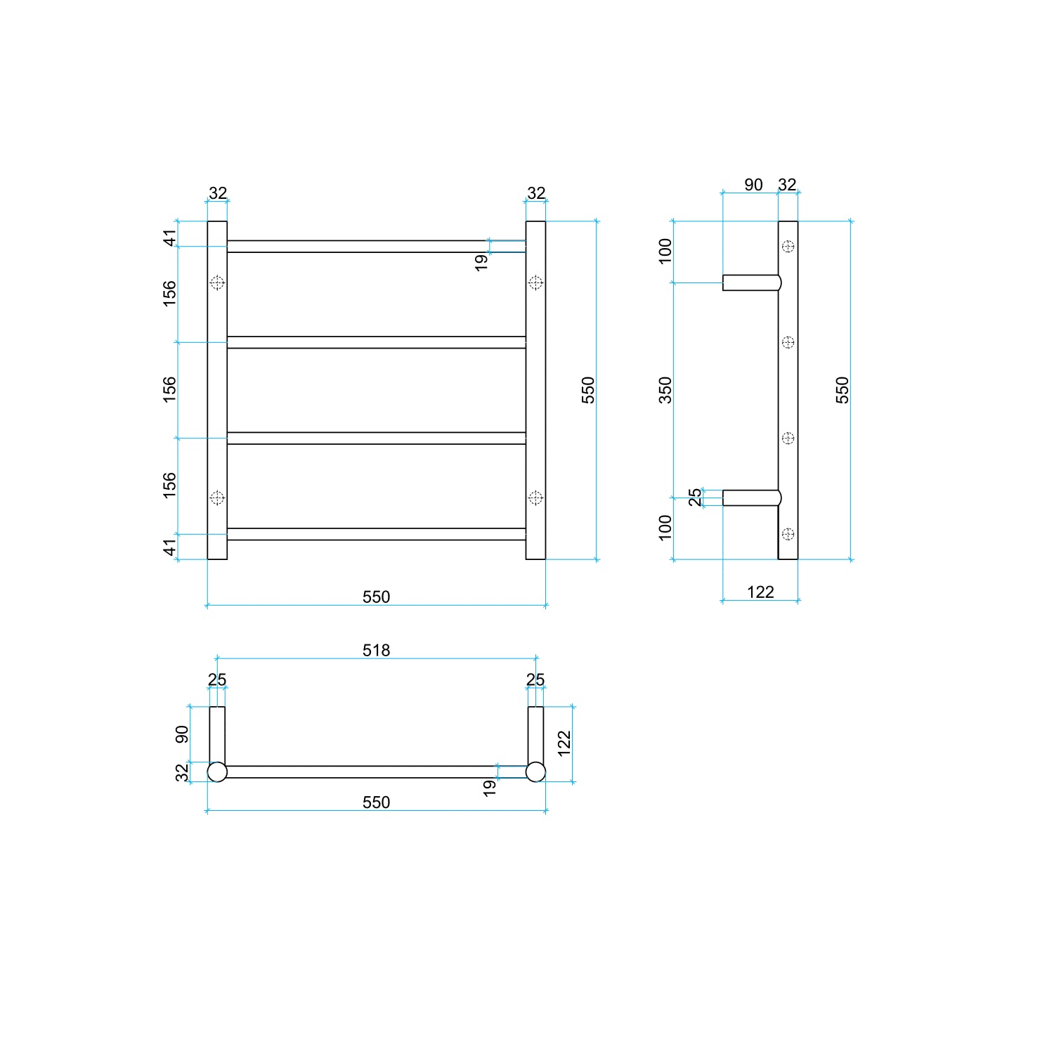 SR25M Straight Round Polished Ladder Heated Towel Rail