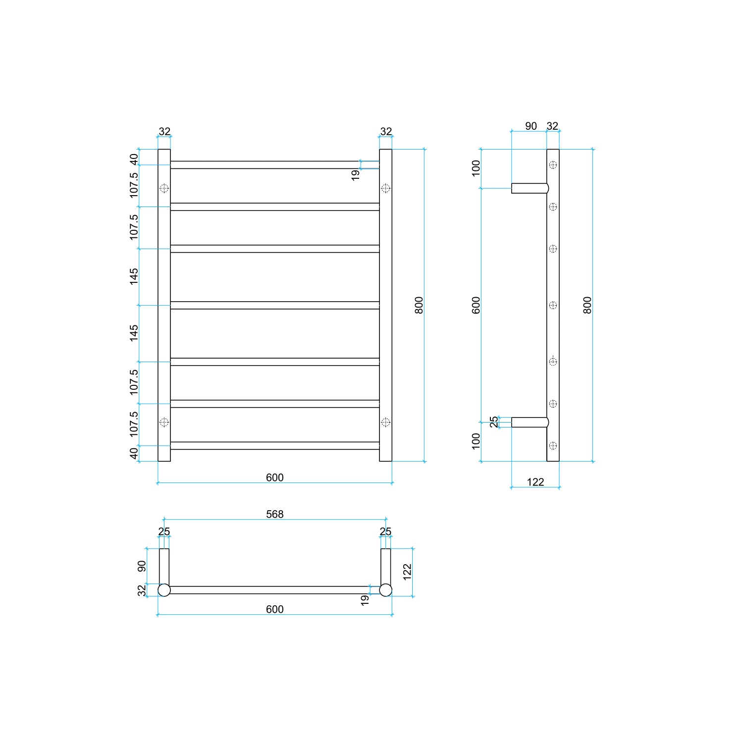 SR44MB Matt Black Round Ladder Heated Towel Rail