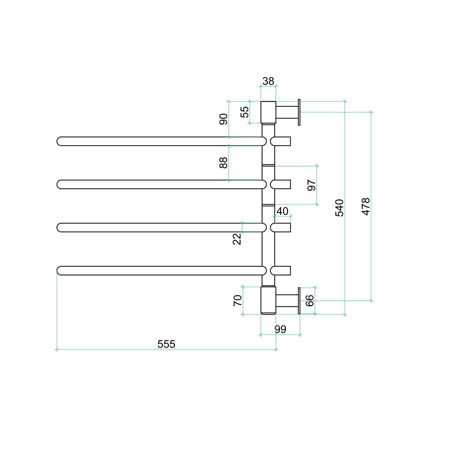 USV24 Straight Round Swivel Polished Non-Heated Towel Rail