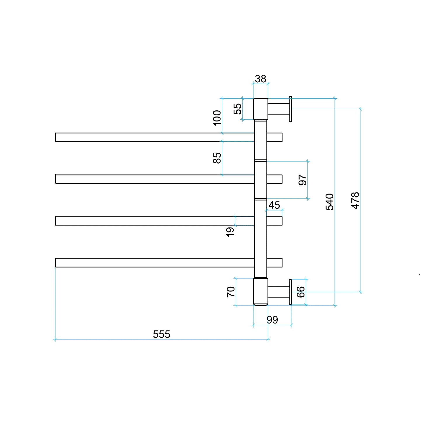 USV35 Straight Square Swivel Polished Non-Heated Towel Rail