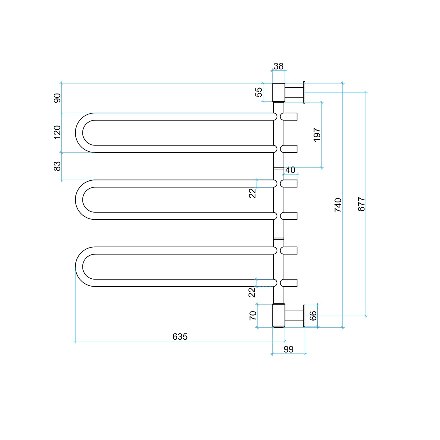 SV43 Straight Round Swivel Polished Heated Towel Rail