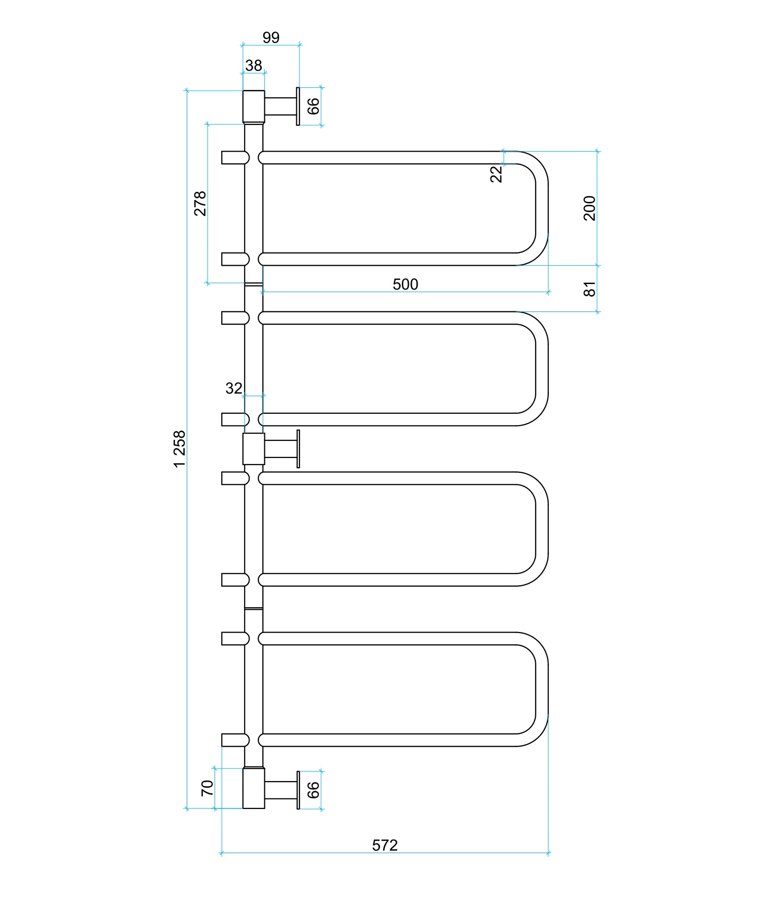 SV68 Straight Round Swivel Polished Heated Towel Rail