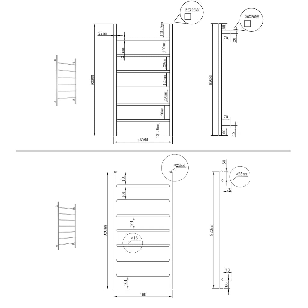 Square Towel Ladder – 920 x 460mm