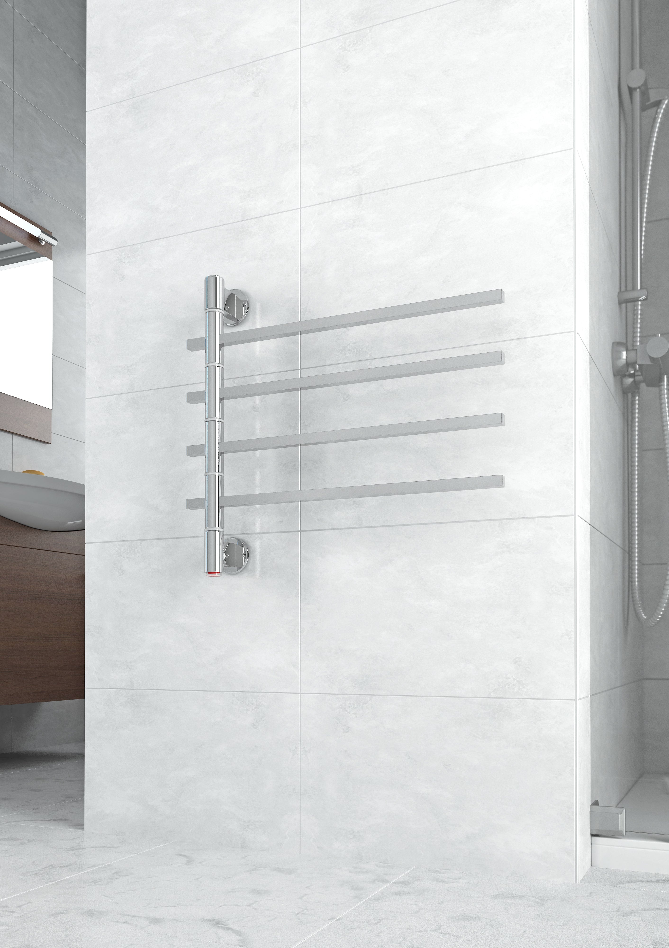 SV35 Straight Square Swivel Polished Heated Towel Rail