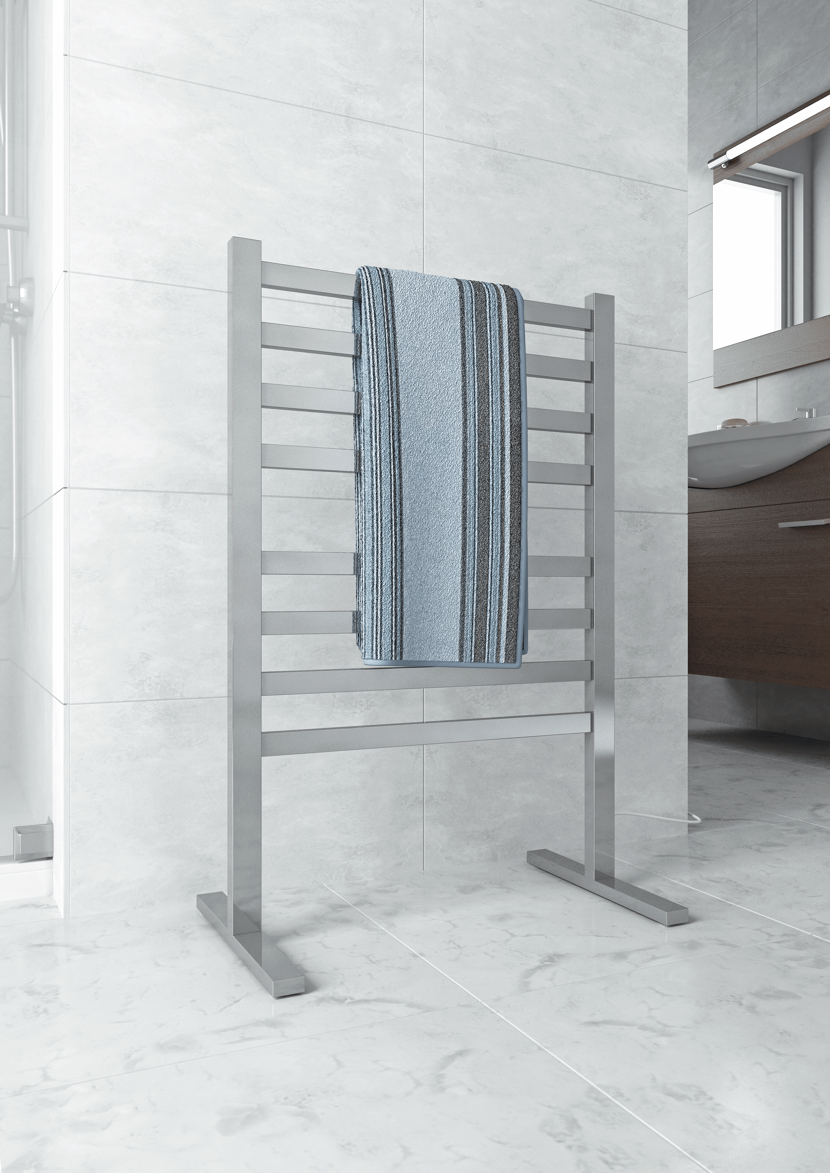 FS55E Straight Flat Free-Standing Polished Heated Towel Rail