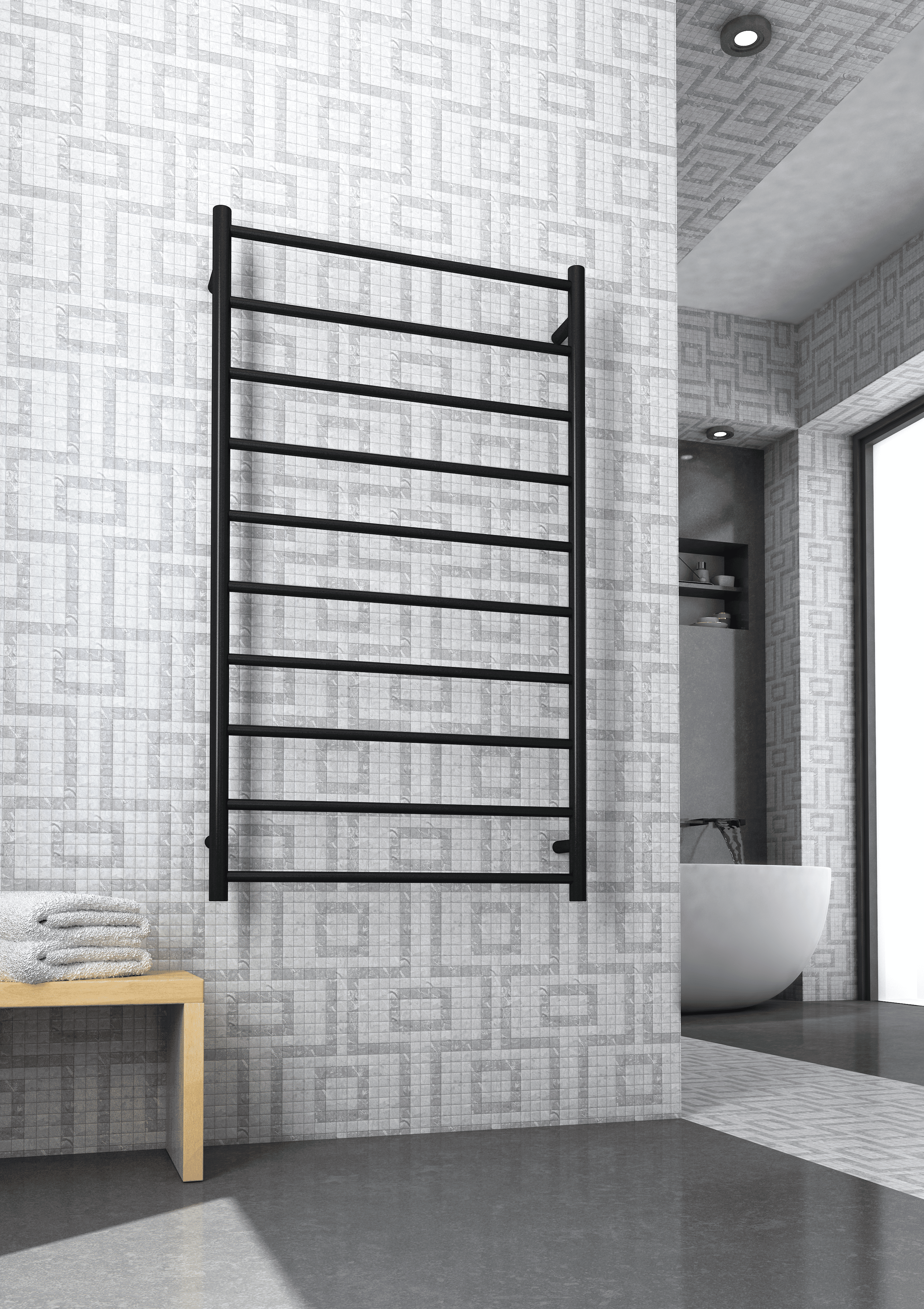 SR69MB Matt Black Straight Round Heated Ladder Rail