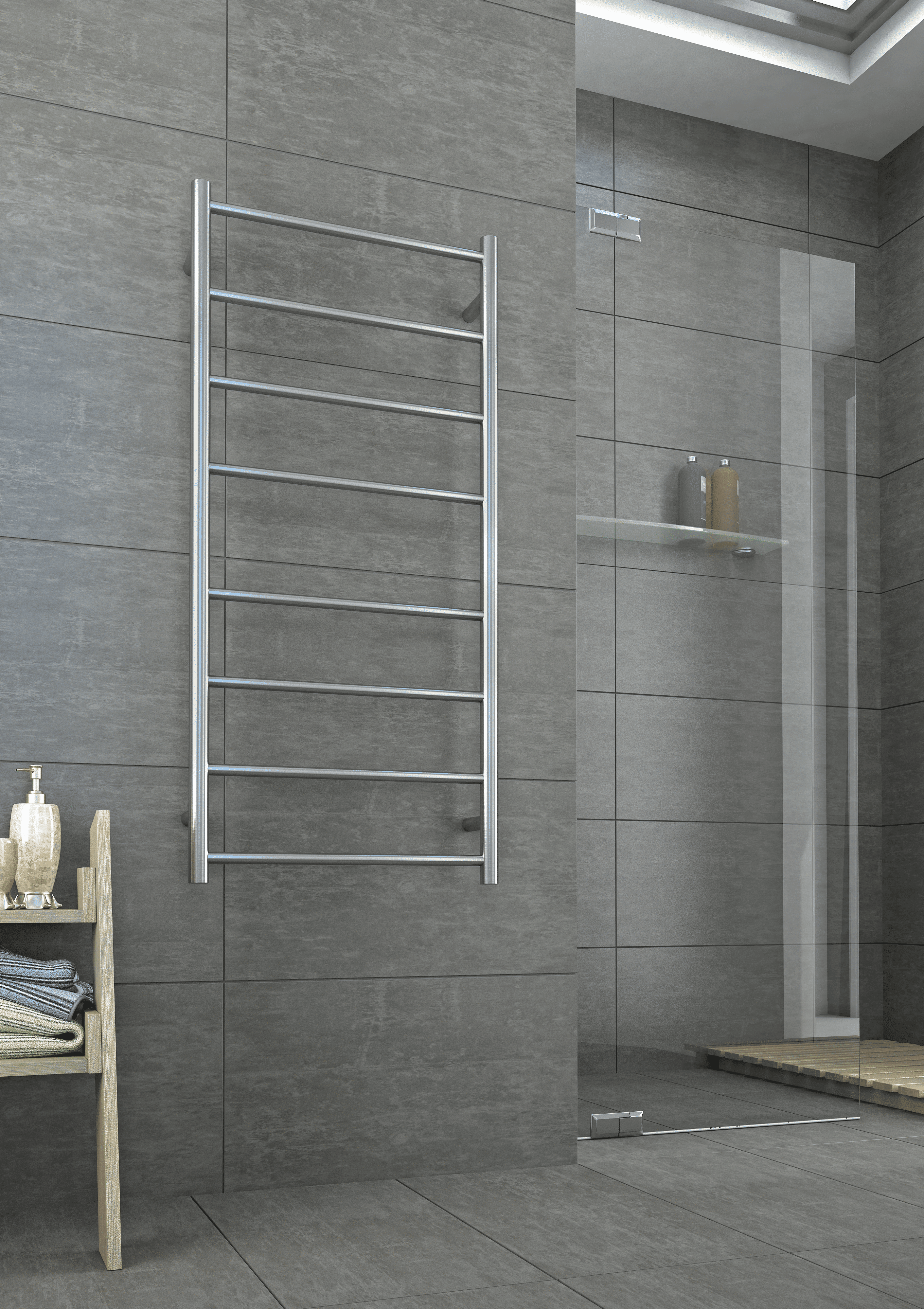 SRB27M Brushed Straight Round Ladder Heated Towel Rail