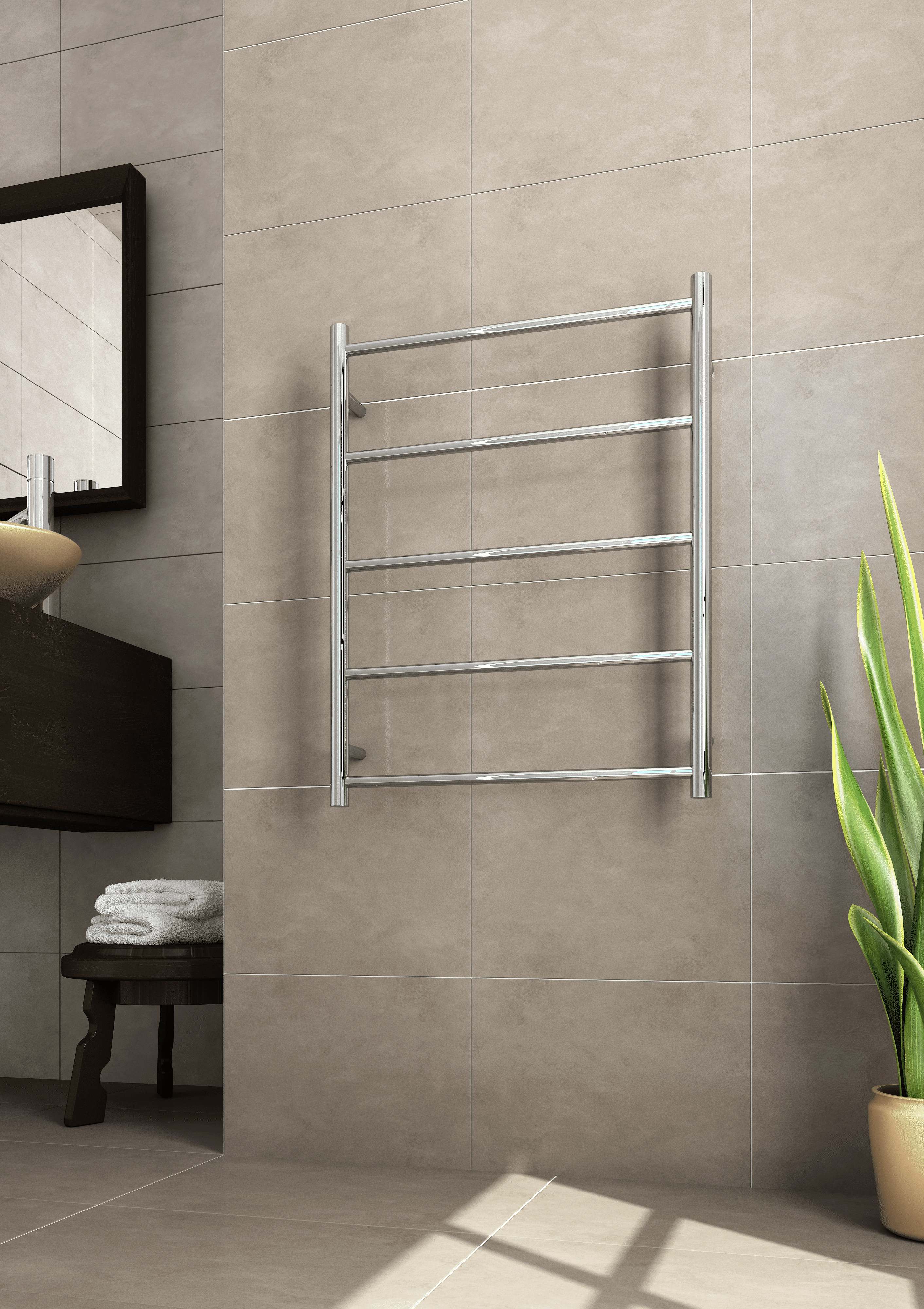 USR54 Straight Round Polished Non-Heated Ladder Towel Rail