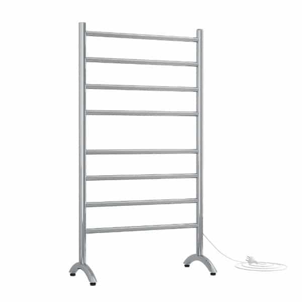 FS66E Straight Round Free-Standing Polished Heated Towel Rail