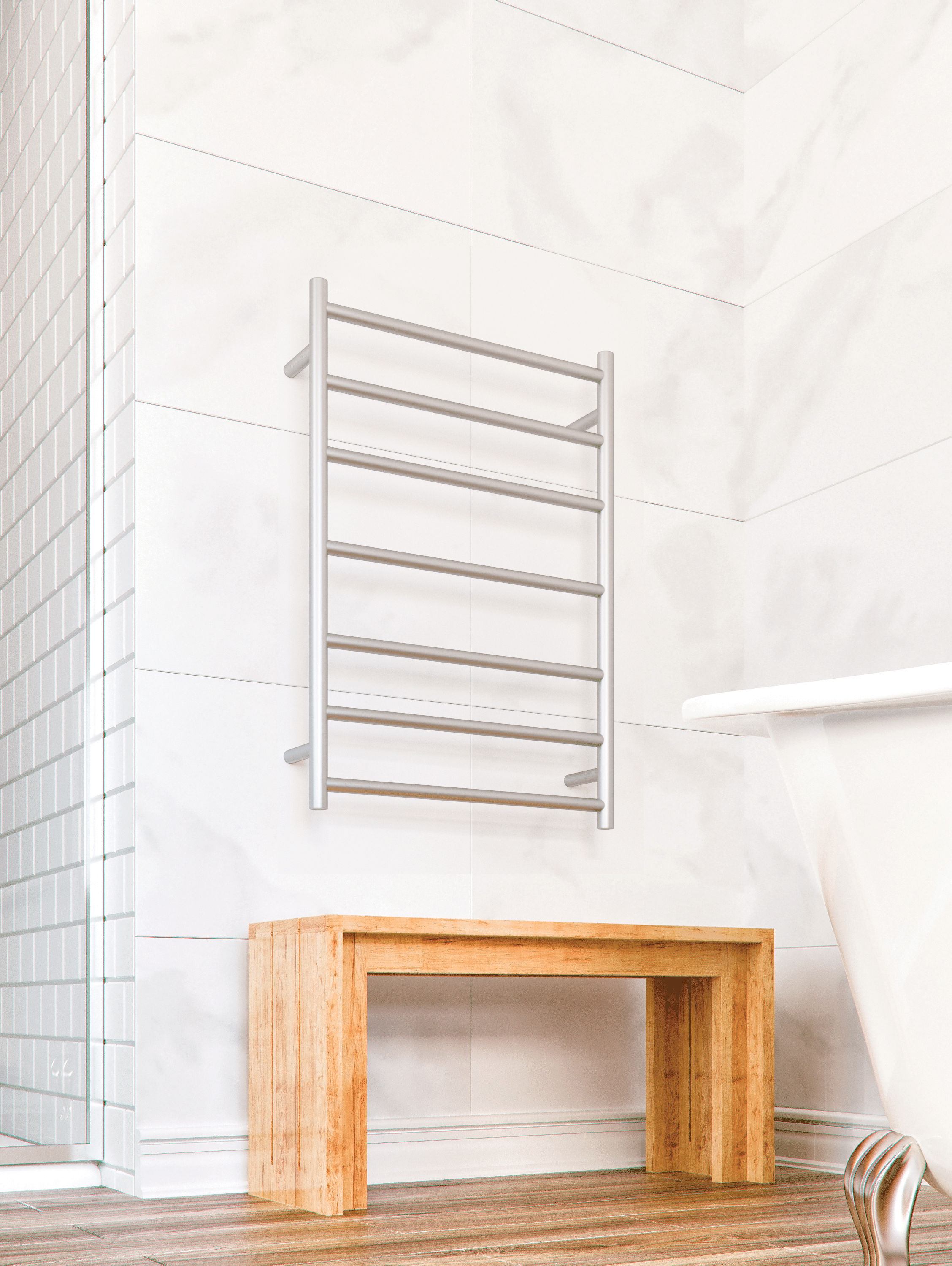 SR44M Straight Round Polished Ladder Heated Towel Rail