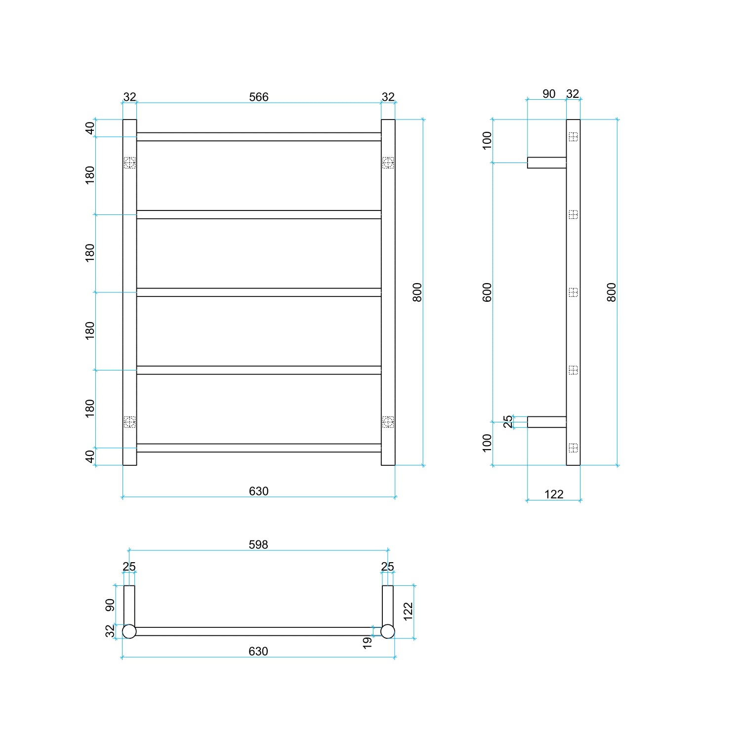 USR54 Straight Round Polished Non-Heated Ladder Towel Rail