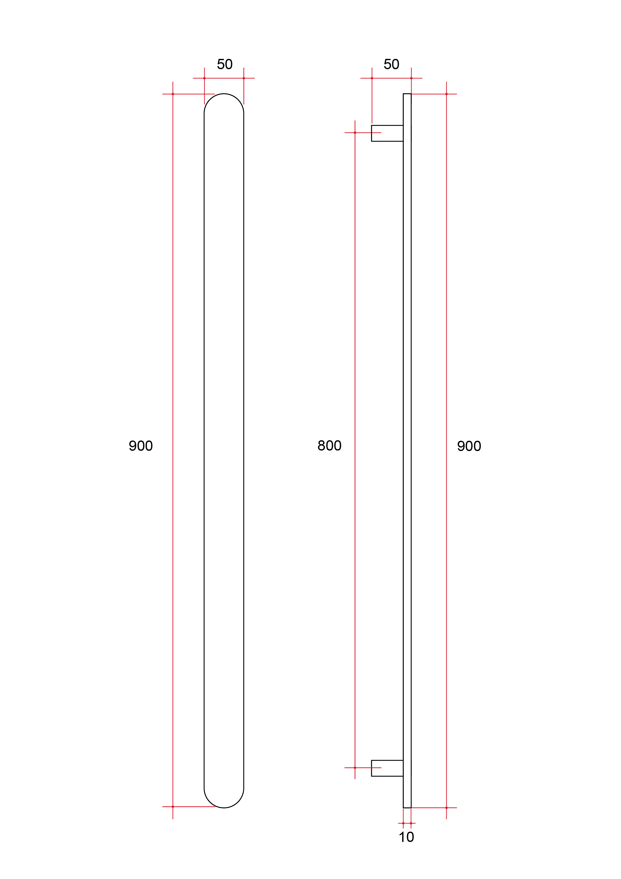 VP900 Flat Pill 12V Vertical Single Polished Heated Towel Rail