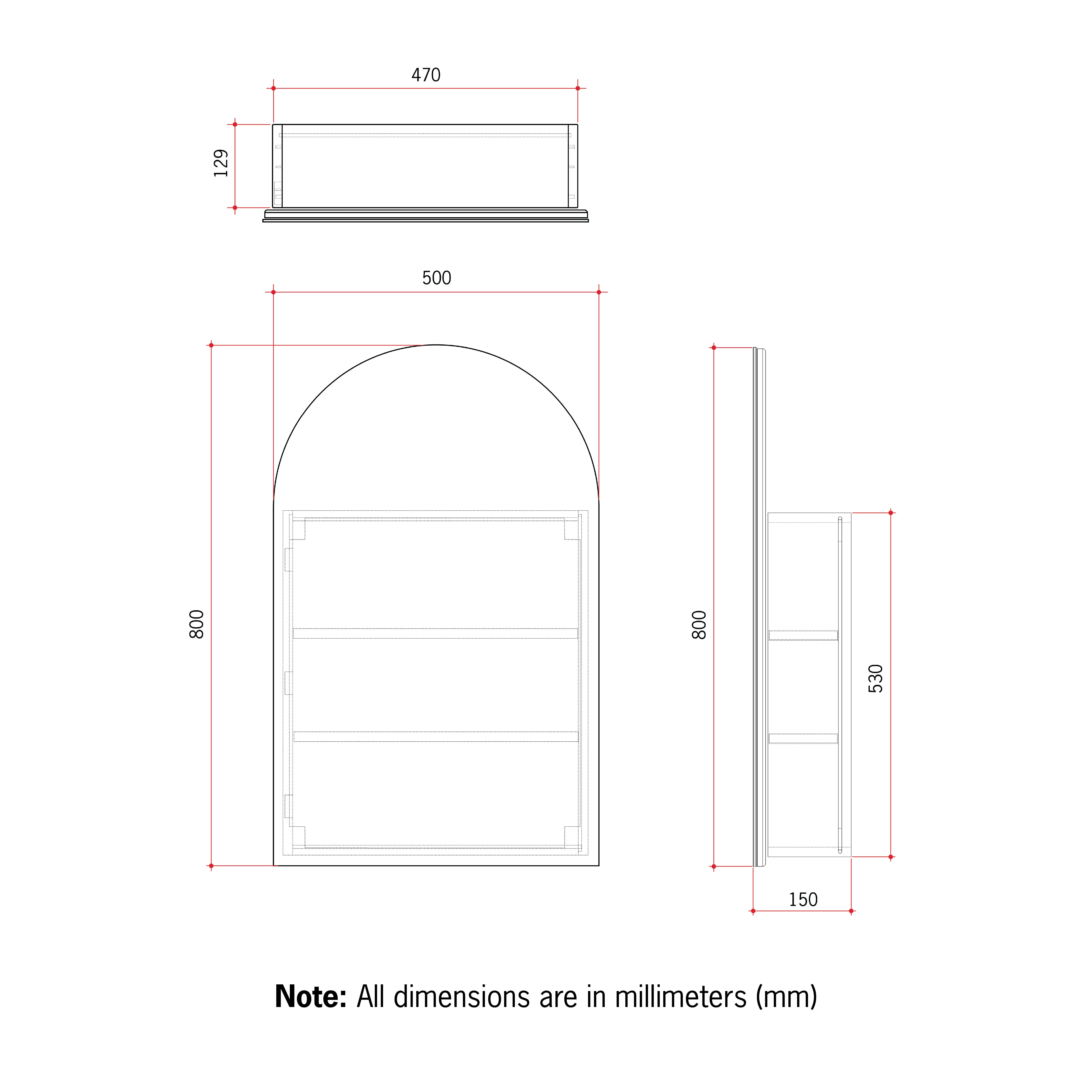 VC5080W Arch White Mirror Cabinet