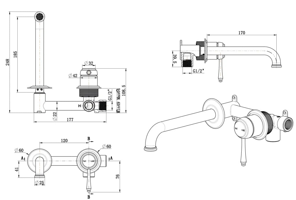 Mica Heritage Wall-Spout Combo – TRIM KIT ONLY