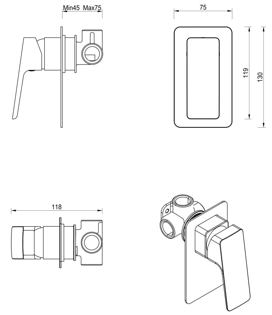 Tiago Shower Mixer – TRIM KIT ONLY