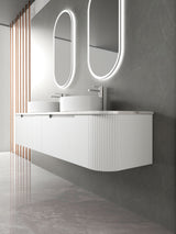 Petra Wall Hung Curving V Groove Matte White Finger Pull Cabinet